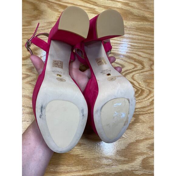 Stuart Weitzman Platform High Heels Women's 9 B Pink Suede Slip On Peep Toe S25 - Picture 4 of 8